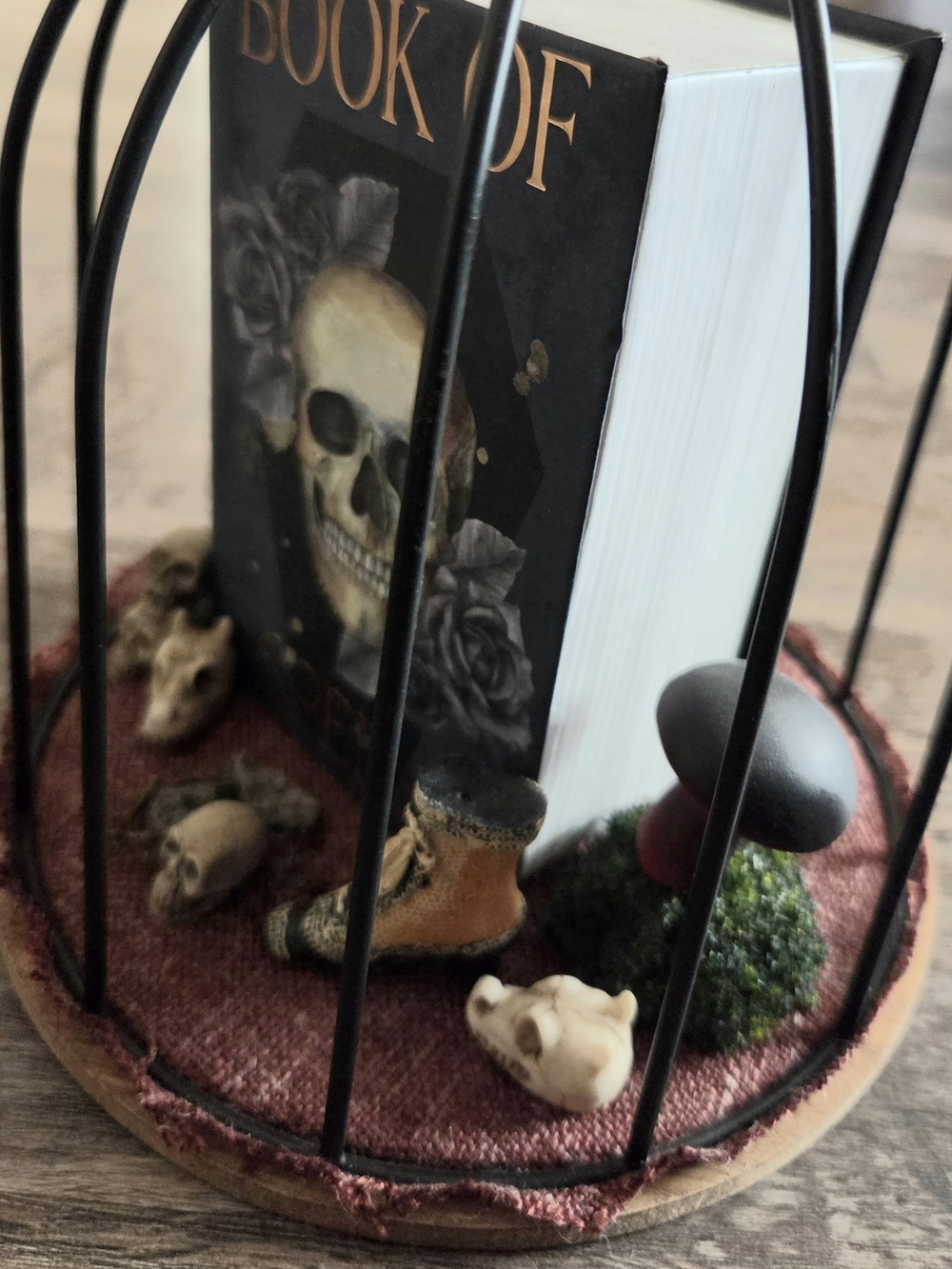 OOAK Black Bat Cage Witchy Skull Tabletop Decor - Picture 3 of 5